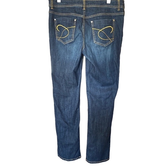 CHICO'S PLATINUM Wm's Distressed Whiskered Blue Denim Jeans 5 Pocket Sz 1=8 - Picture 1 of 6